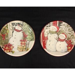 Certified International Snowman's Farmhouse 2 Dessert Plates by Susan Winget 9"
